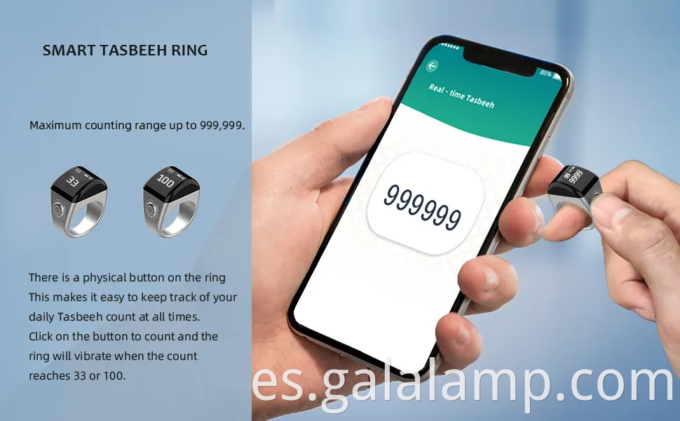 Rings Tasbih de Tasbih inteligente: mostrador de oración impermeable con pantalla OLED